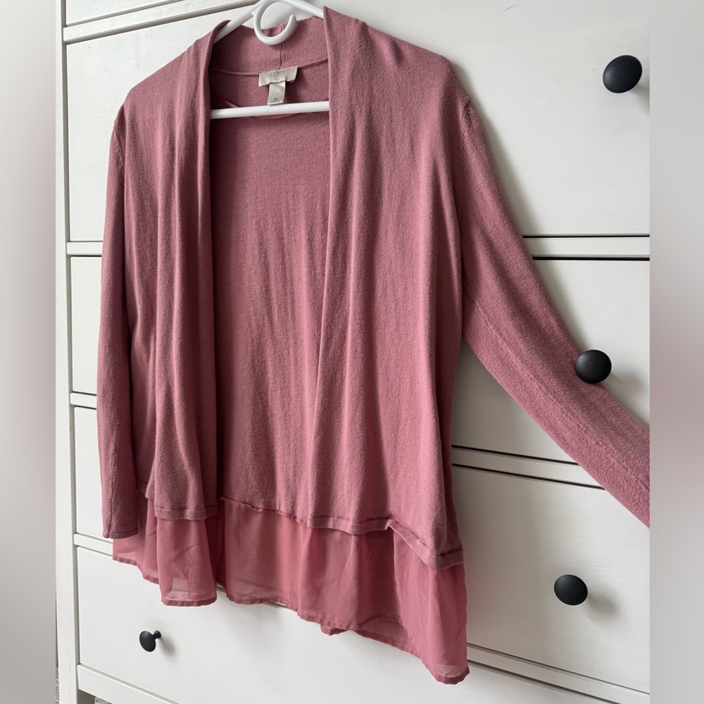 LOFT Pink Cardigan With Sheer Trim Detail Medium Petite